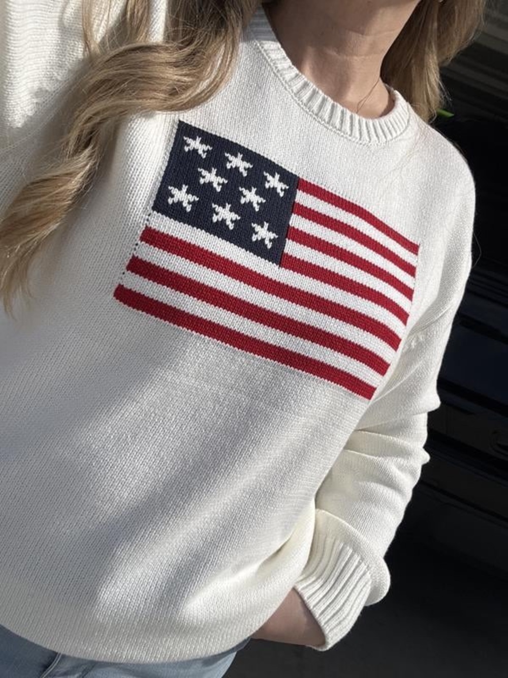 Women's Cream Flag Knit Sweater